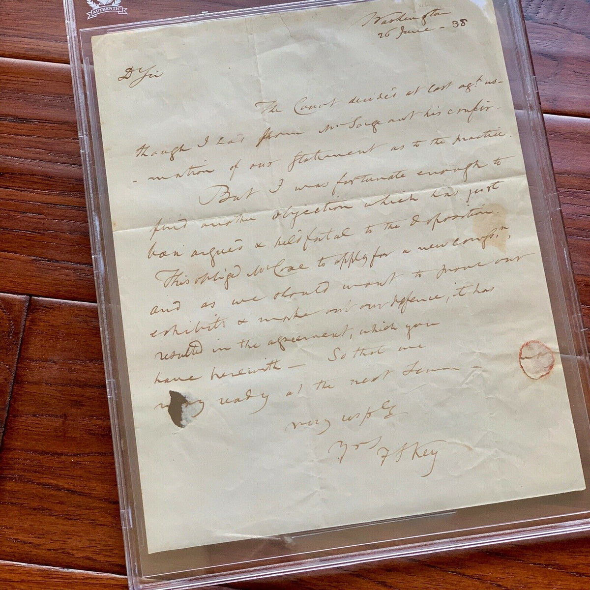 FRANCIS SCOTT KEY * AUTOGRAPH Legal Note SIGNED * "STAR SPANGLED BANNER" Author
