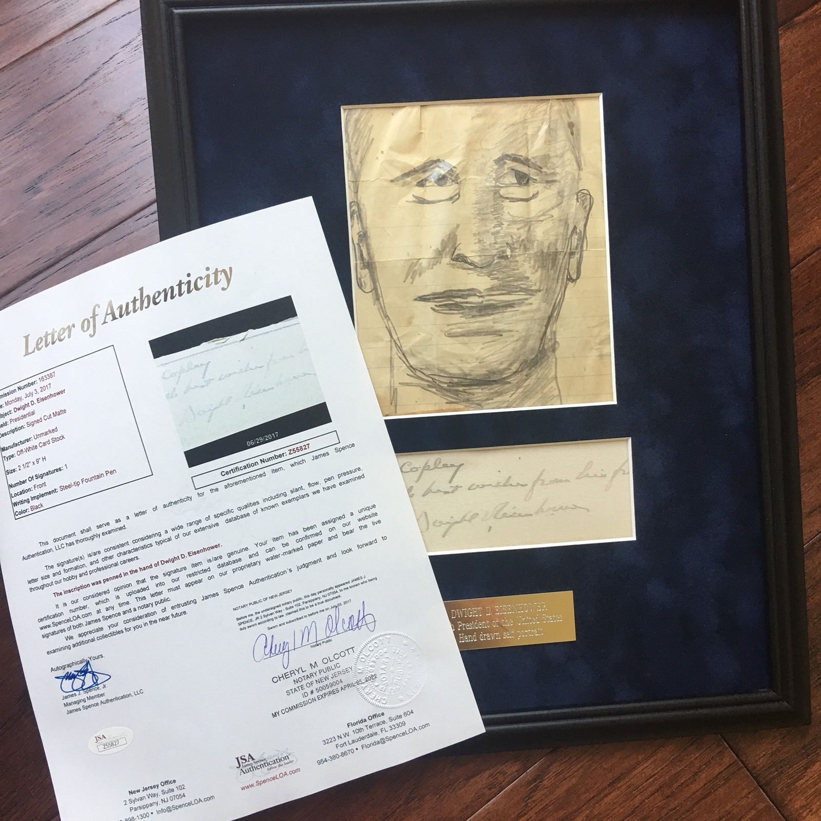 DWIGHT EISENHOWER * JSA COA * President Self Portrait Sketch * AUTOGRAPH Signed
