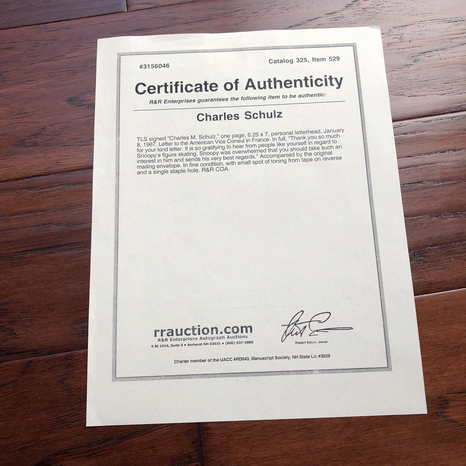 CHARLES M. SCHULZ * Autograph Peanuts Letter Signed * RR Auction COA