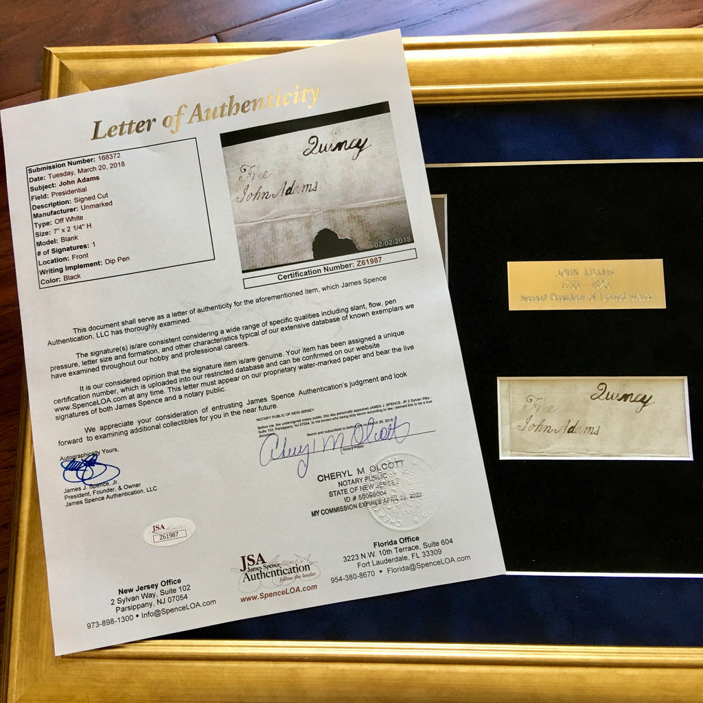 JOHN ADAMS * Scarce AUTOGRAPH Cut Signature SIGNED * JSA COA * 2nd President