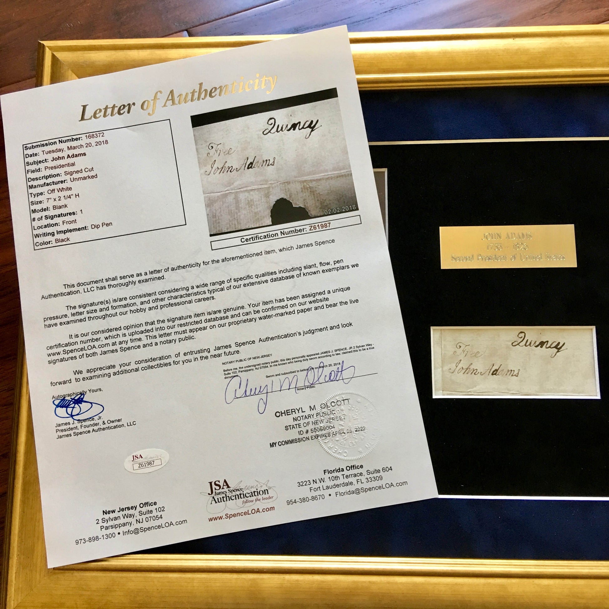JOHN ADAMS * Scarce AUTOGRAPH Cut Signature SIGNED * JSA COA * 2nd President
