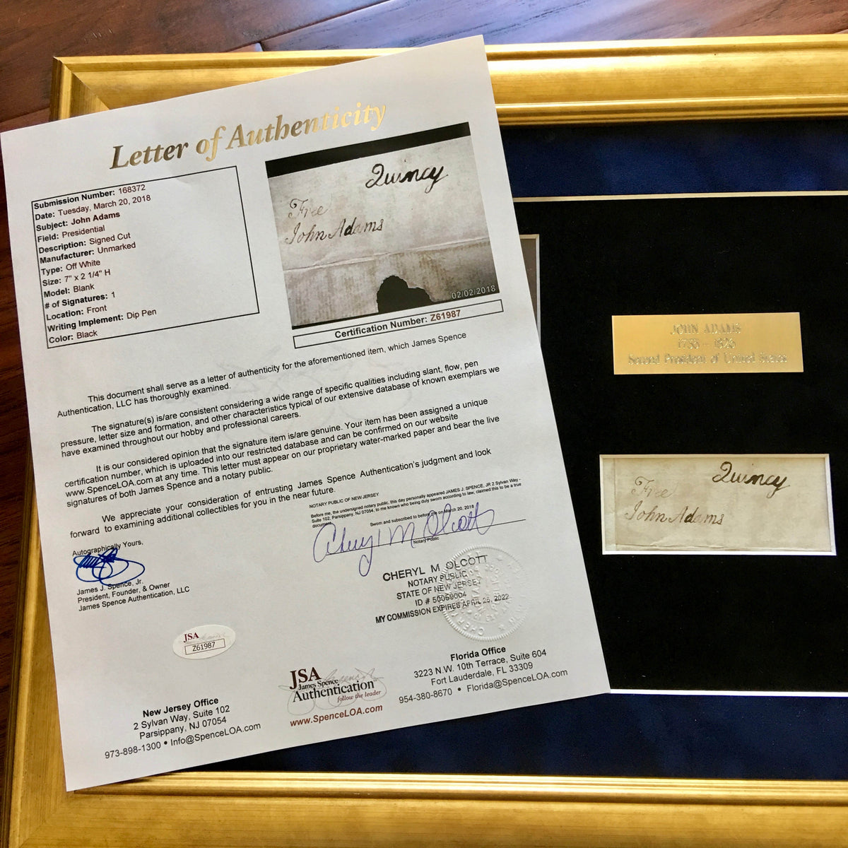 JOHN ADAMS * Scarce AUTOGRAPH Cut Signature SIGNED * JSA COA * 2nd President