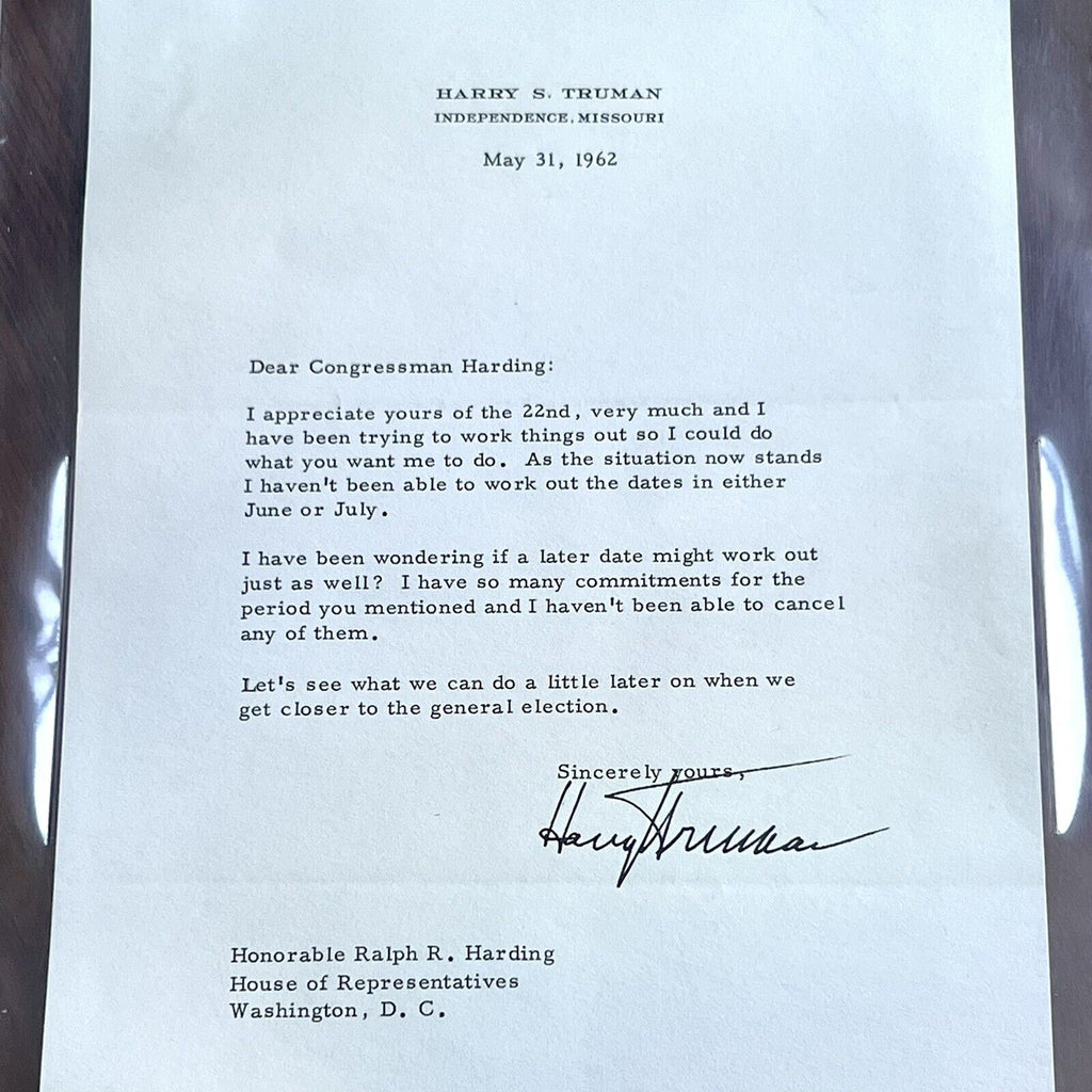 HARRY TRUMAN * JSA LOA * Signed Letter from 1961 Autograph Full Signature