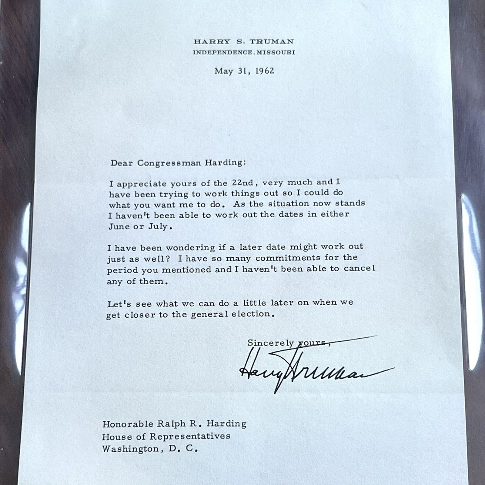 HARRY TRUMAN * JSA LOA * Signed Letter from 1961 Autograph Full Signature
