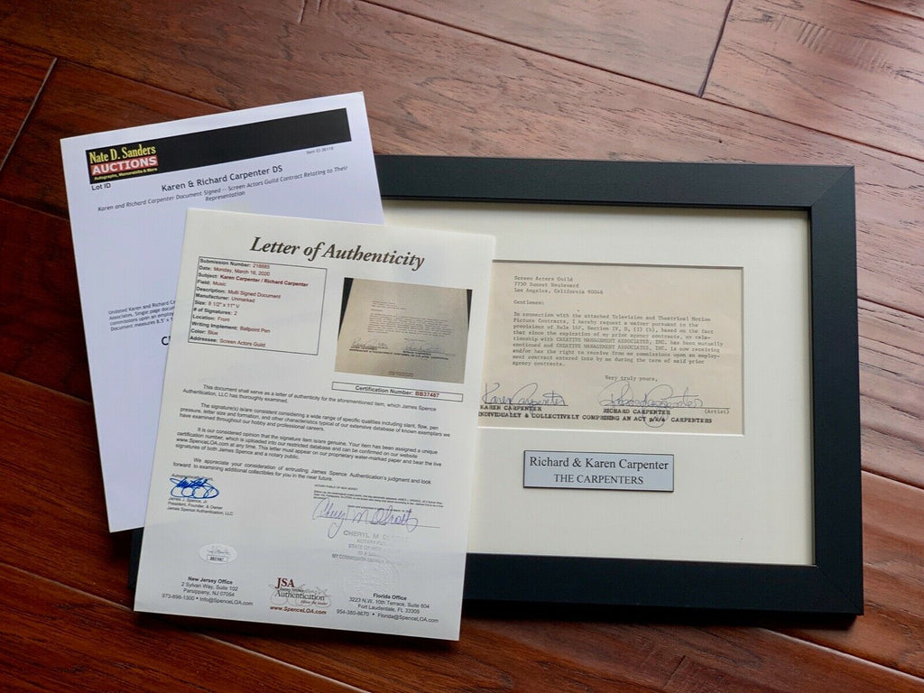 THE CARPENTERS * JSA * Karen & Richard AUTOGRAPH Duo Contract SIGNED