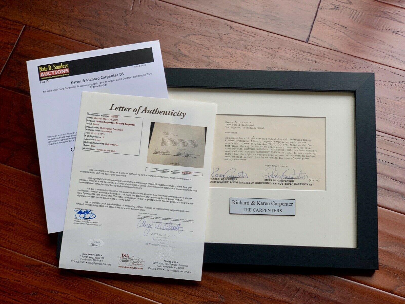 THE CARPENTERS * JSA * Karen & Richard AUTOGRAPH Duo Contract SIGNED