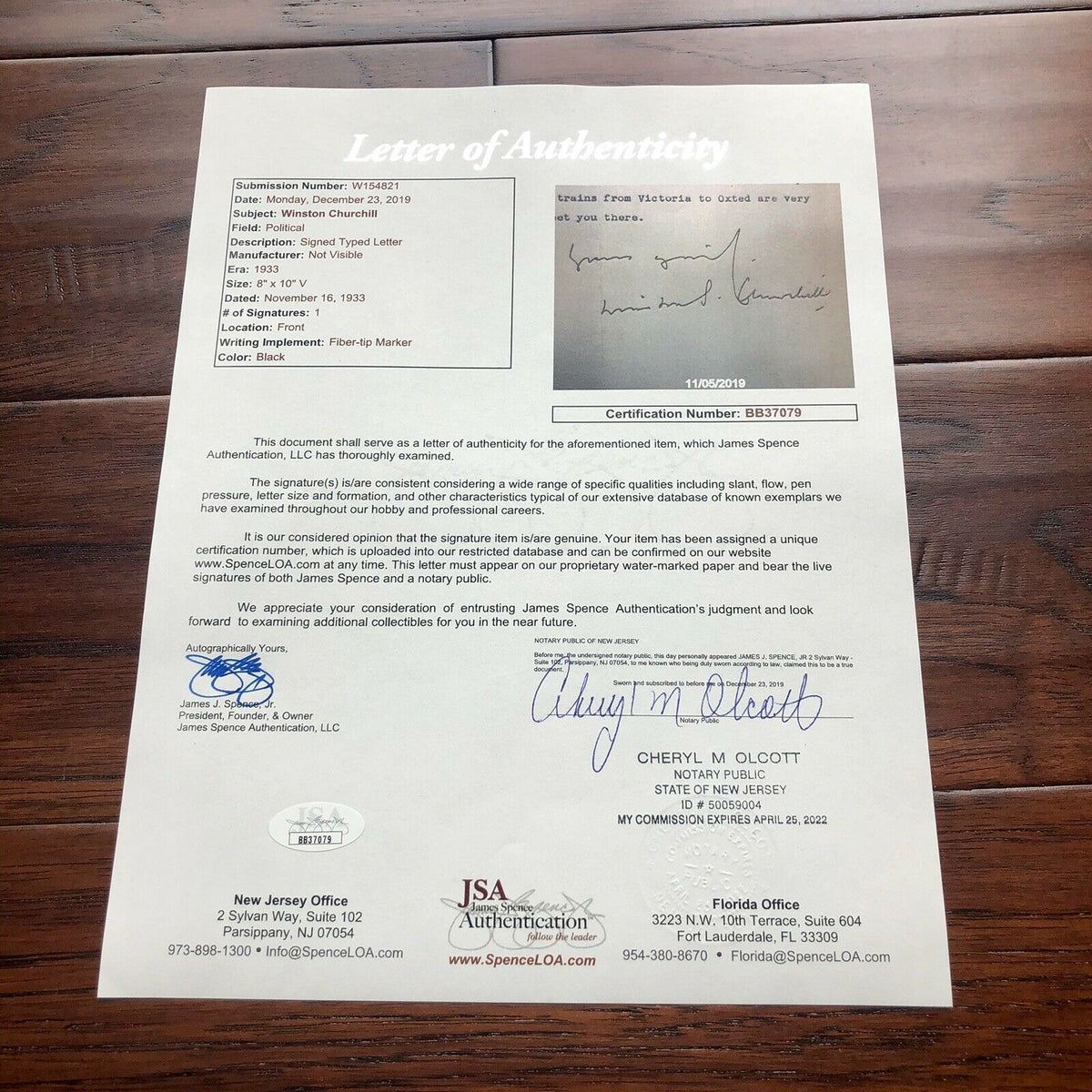 WINSTON S CHURCHILL * JSA LOA * Signed Letter RE "Drunkeness in UK" Autograph *