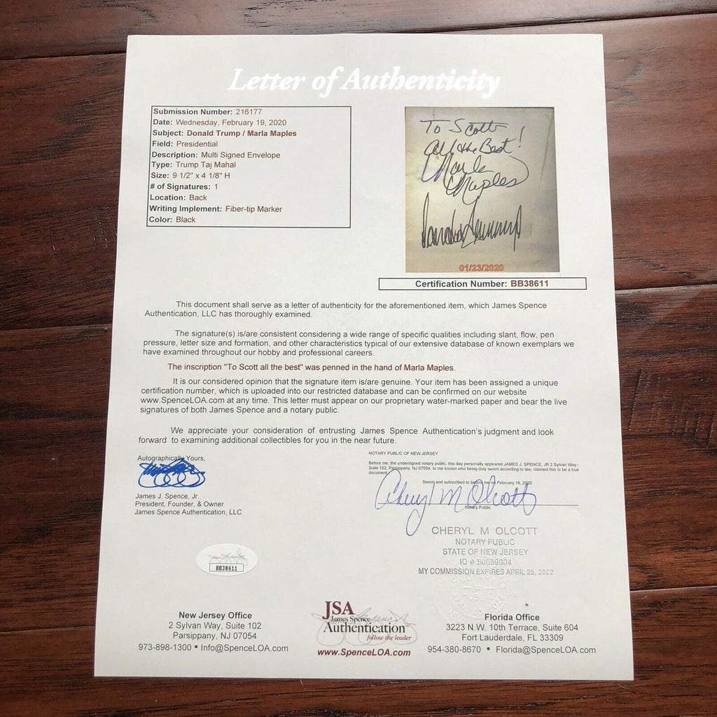 DONALD J TRUMP * JSA LOA * Full Signature Autograph Signed Paper * President