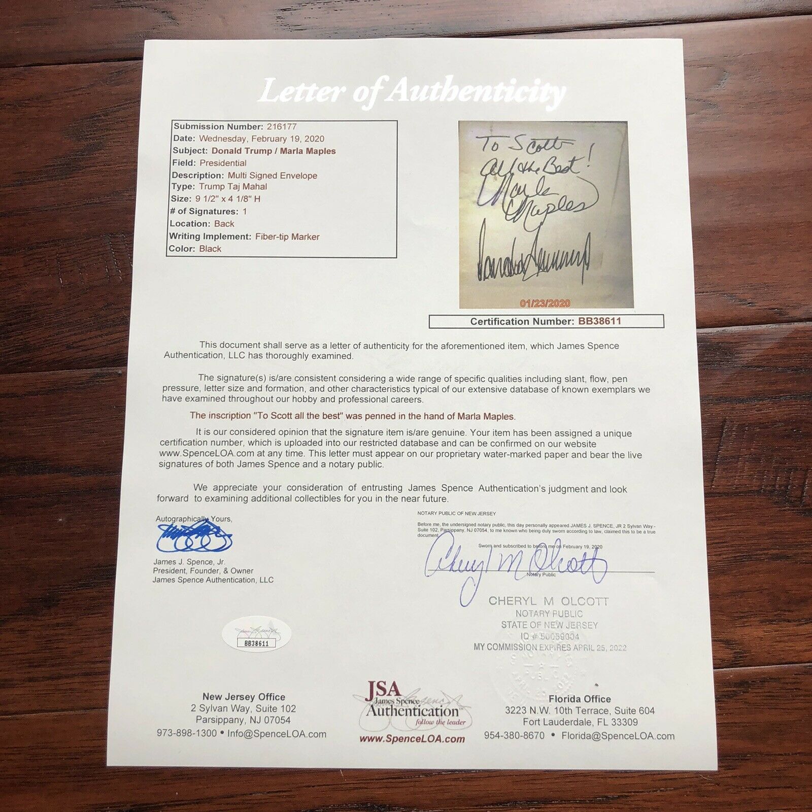 DONALD J TRUMP * JSA LOA * Full Signature Autograph Signed Paper * President