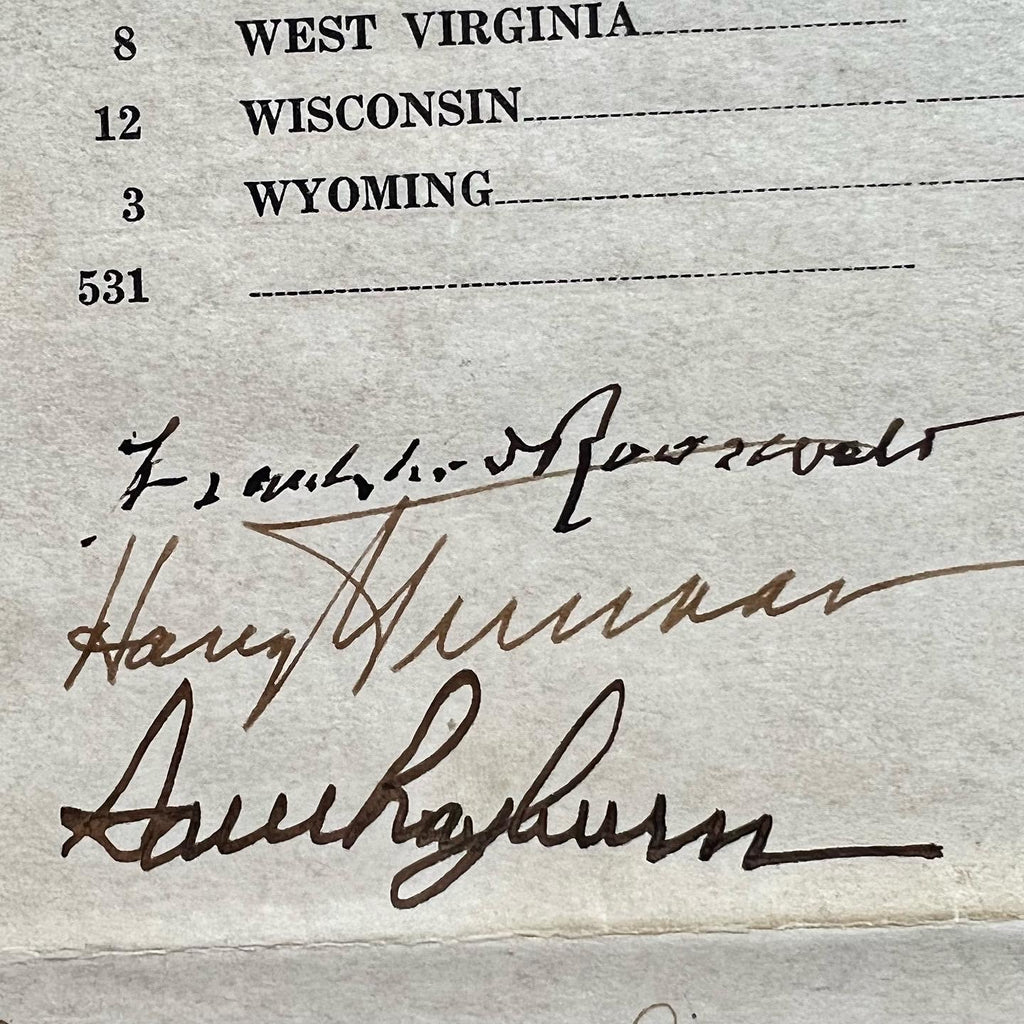 FRANKLIN D ROOSEVELT & HARRY TRUMAN * Signed Electoral Senate Vote Autograph JSA