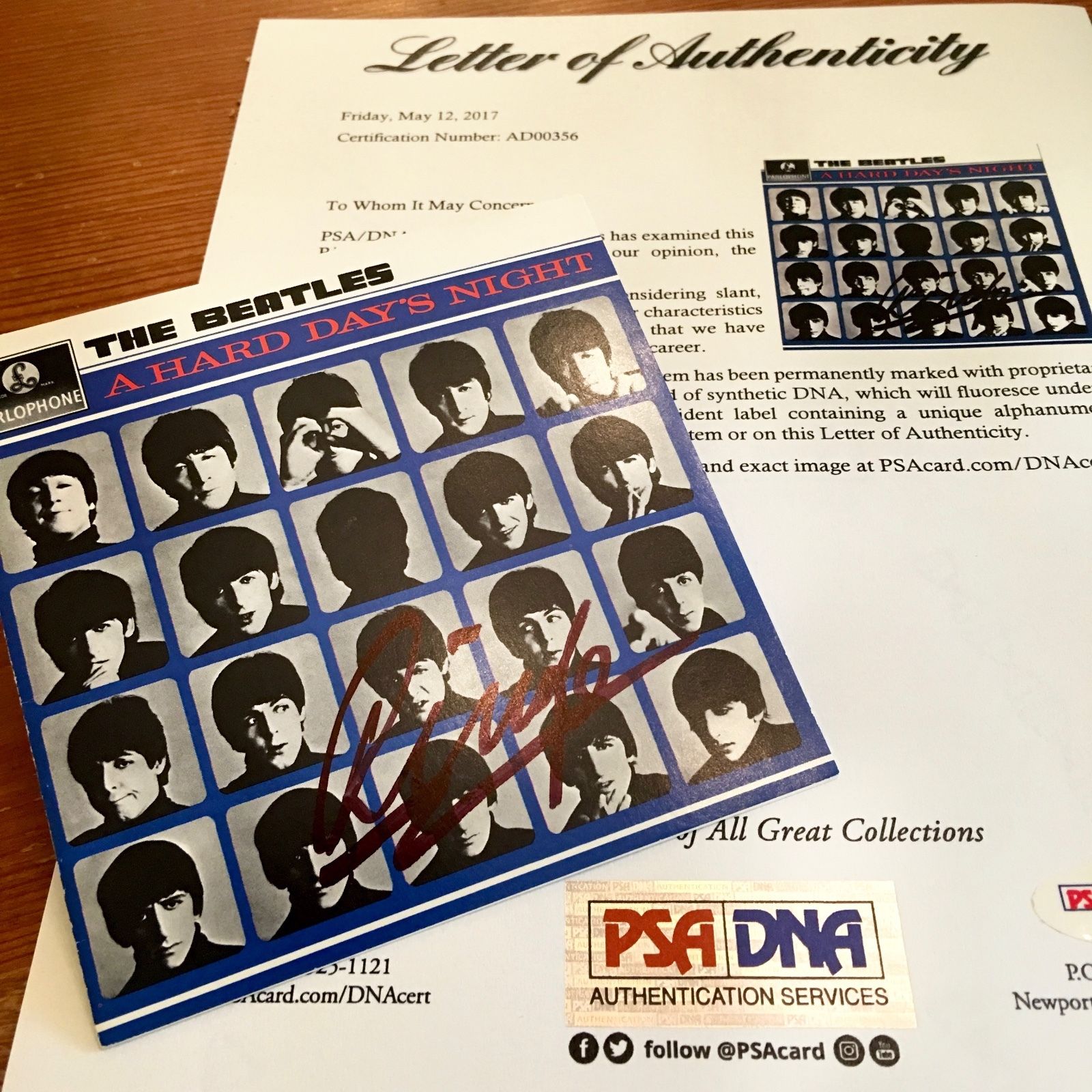 RINGO STARR * BEATLES * PSA/DNA AUTOGRAPH "Hard Day's Night" CD Sleeve SIGNED