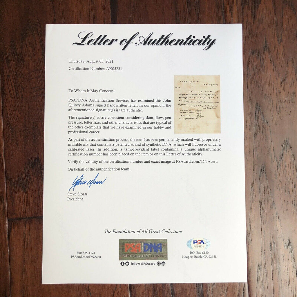 JOHN QUINCY ADAMS * PSA/DNA * Handwritten Autograph Letter Signed Full Signature