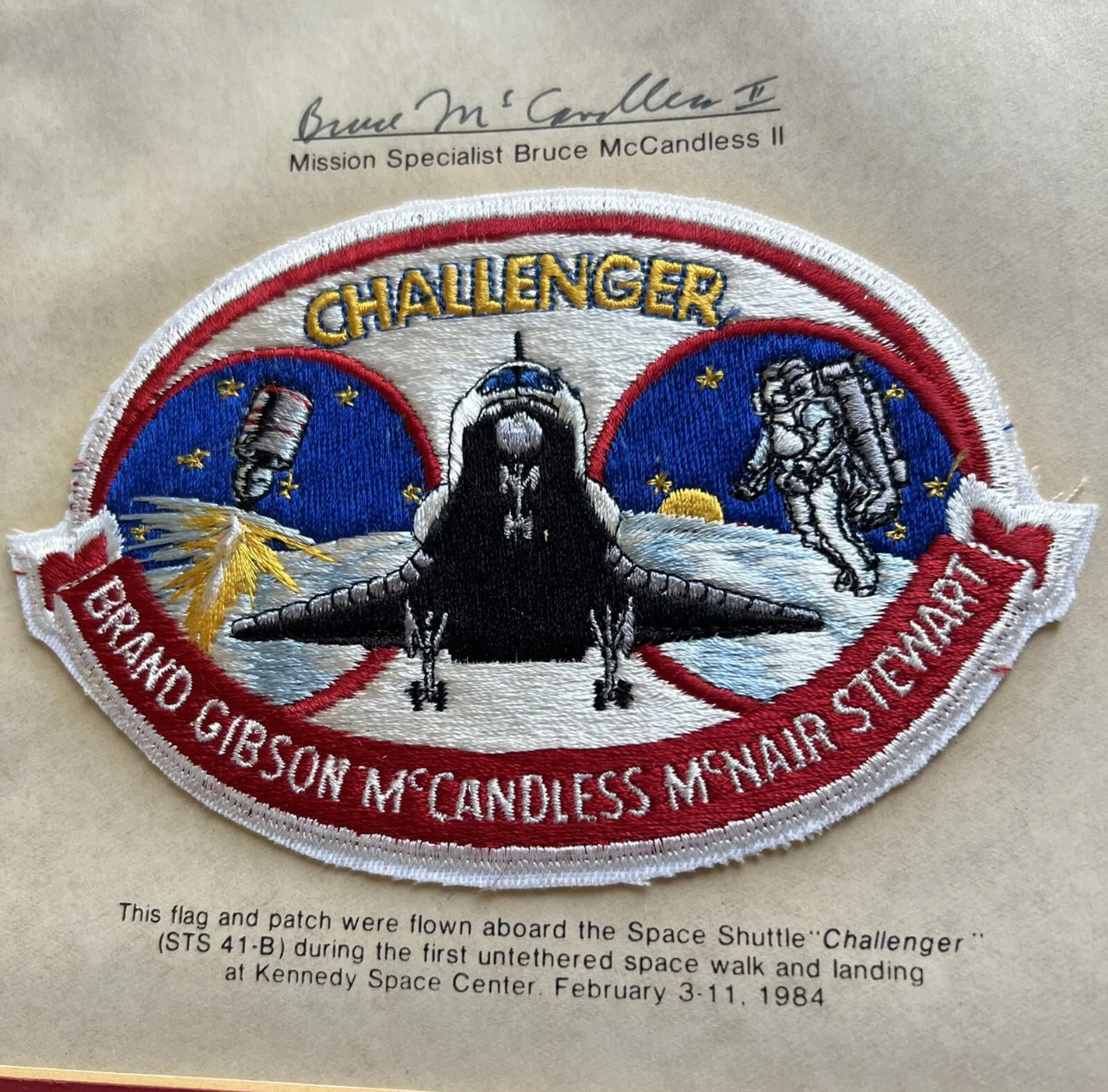 STS 41-B * JSA * Bruce McCandless Certified Flown Flag & Patch Autograph Signed