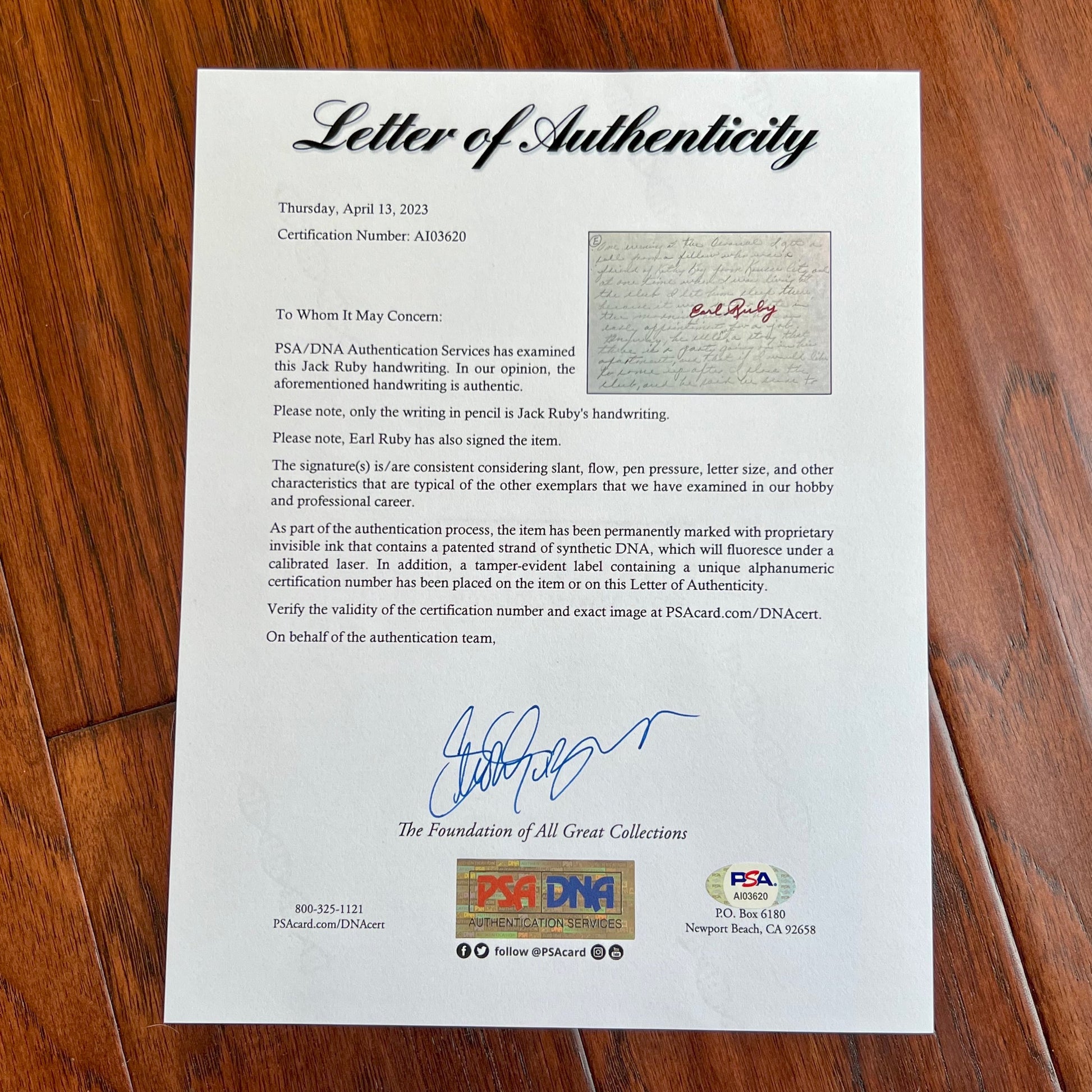 JACK RUBY * PSA * AUTOGRAPH Notes Why He Had Pistol to Shoot Oswald SIGNED * JFK