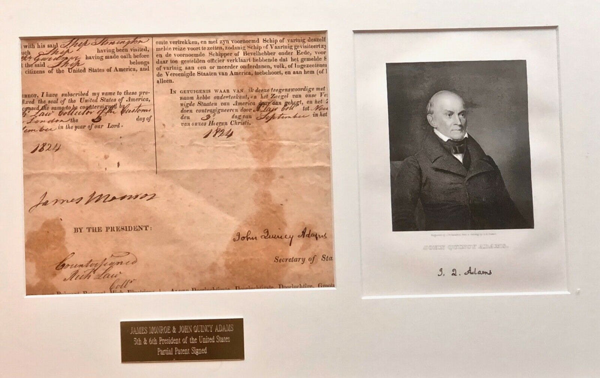 JAMES MONROE & JOHN QUINCY ADAMS * BAS * AUTOGRAPH Partial Patent SIGNED