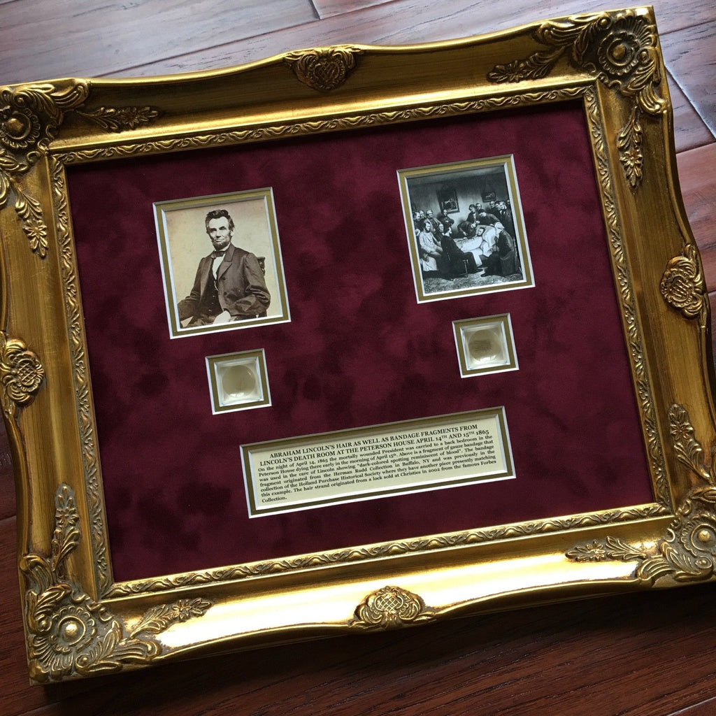 ABRAHAM LINCOLN * Genuine Assassination DEATHBED BANDAGE Relic + HAIR * COAs