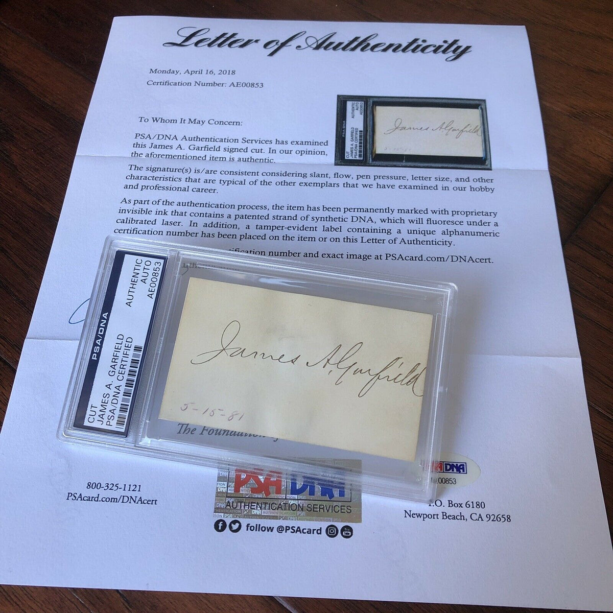 JAMES A. GARFIELD * Autograph Card AS PRESIDENT Hand Signed * PSA/DNA Slabbed