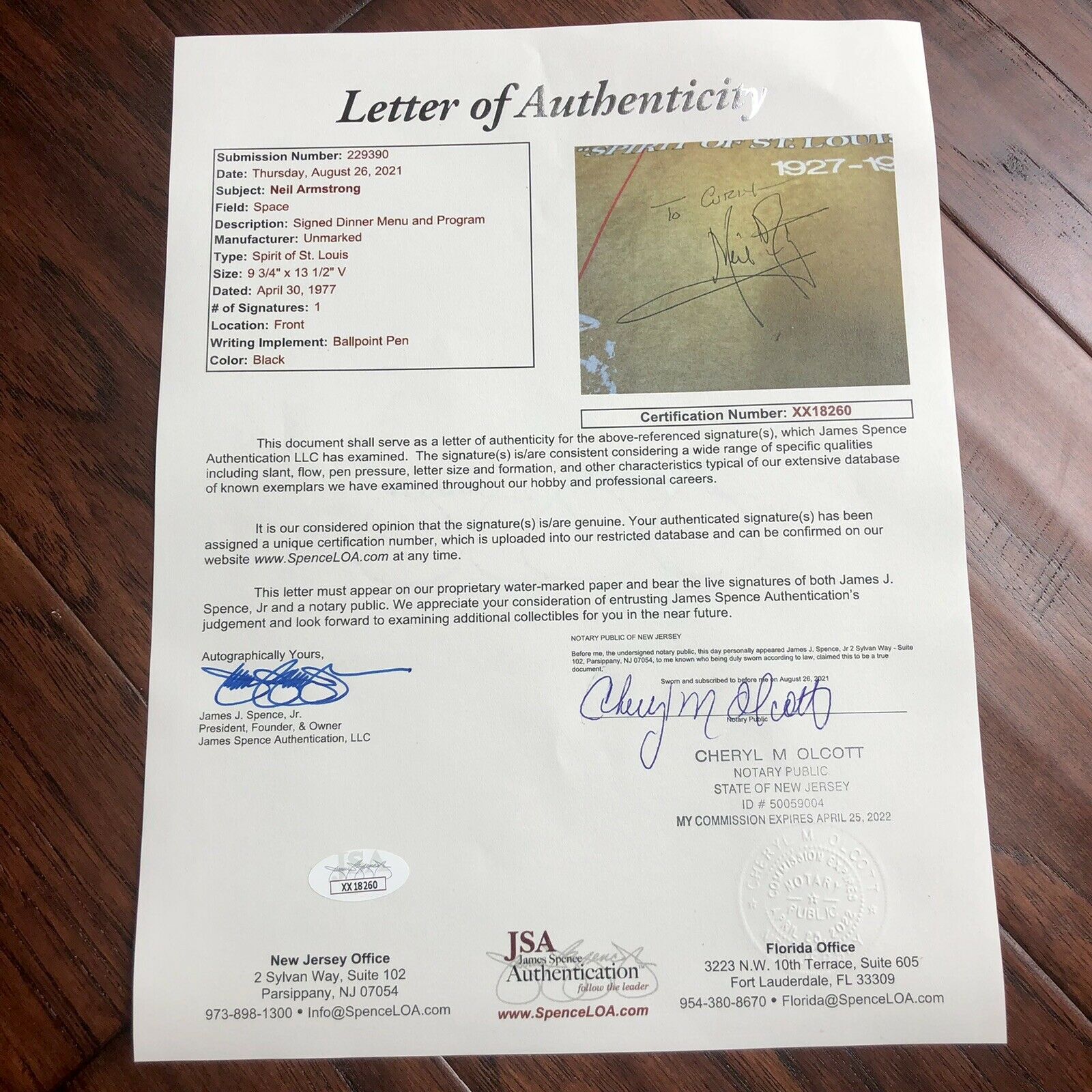 NEIL ARMSTRONG * JSA LOA * Signed Spirit Of St Louis Autograph Program Apollo 11