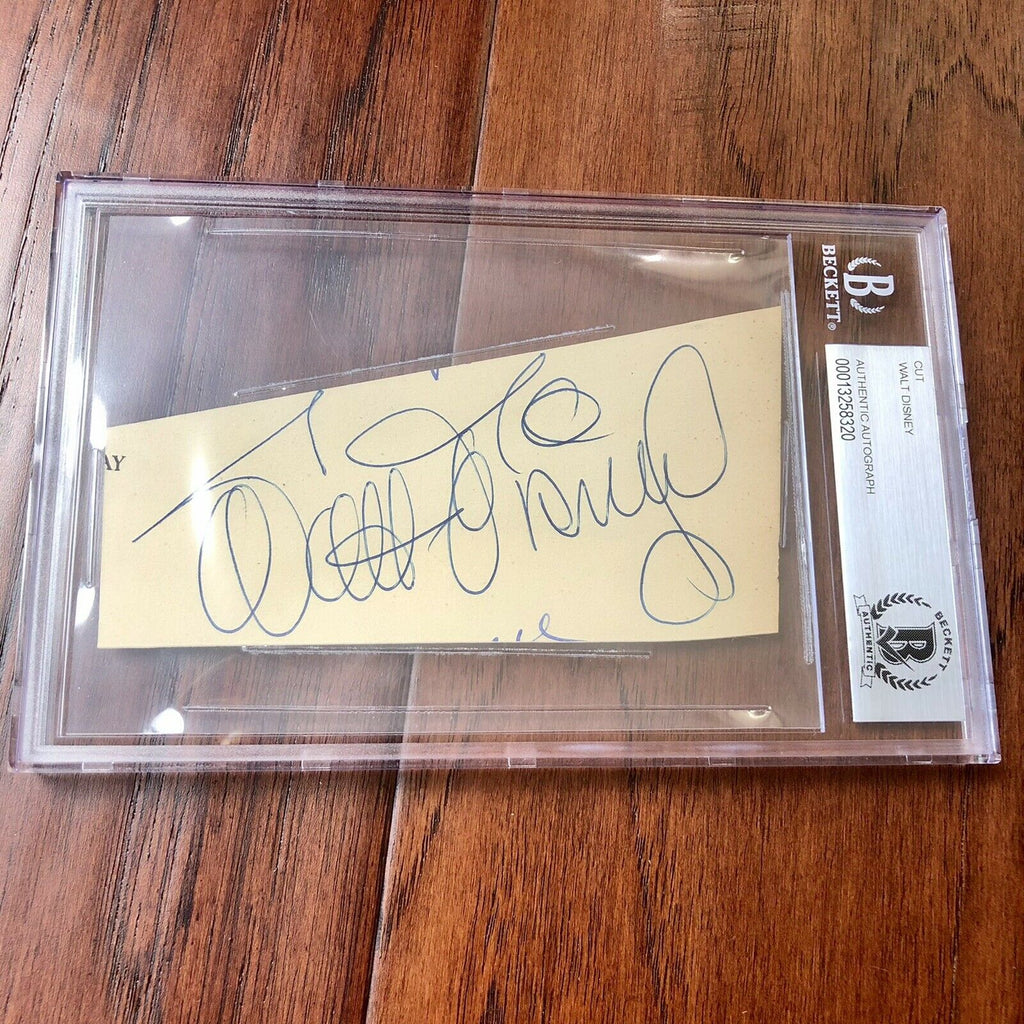WALT DISNEY * Beckett BAS Slabbed * Large Autograph Cut Signature Signed *