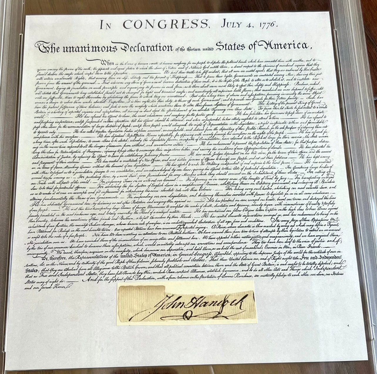 JOHN HANCOCK * PSA * Autograph Signed Souvenir Declaration of Independence