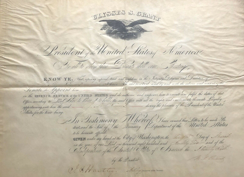 ULYSSES S. GRANT * BAS * 1872 Autograph Appointment Signed * AS PRESIDENT