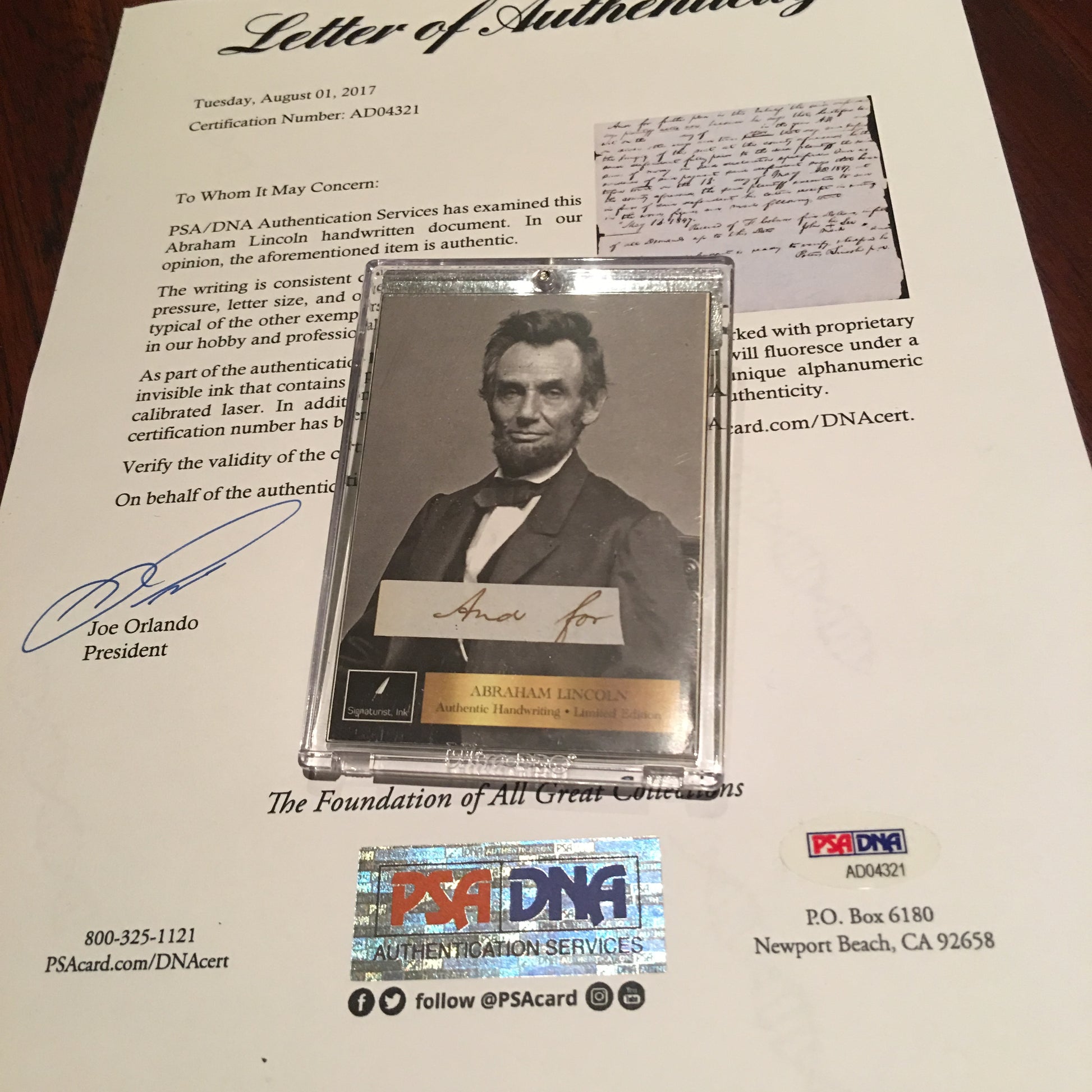 ABRAHAM LINCOLN * PSA/DNA * Cut Words "And For"