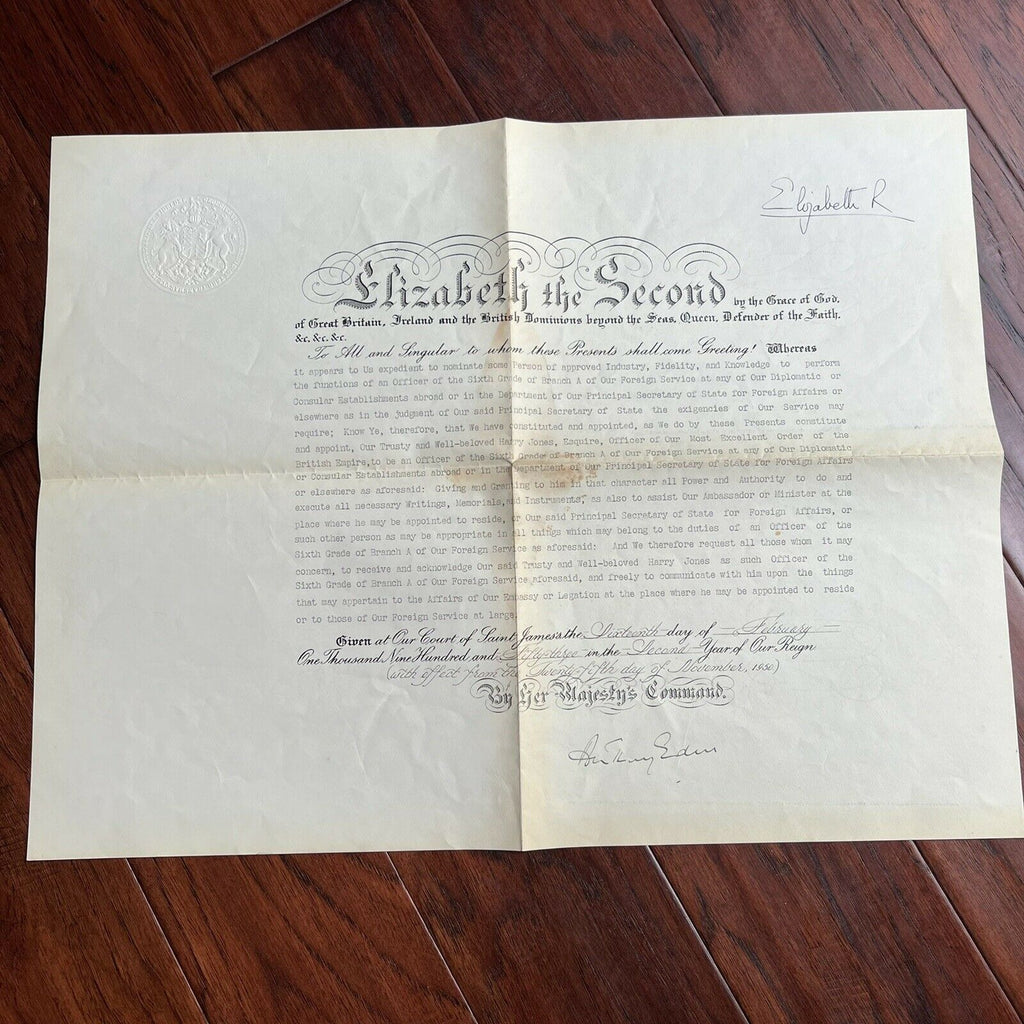 QUEEN ELIZABETH II * PSA/DNA * Autograph Document Also Signed By PM Anthony Eden