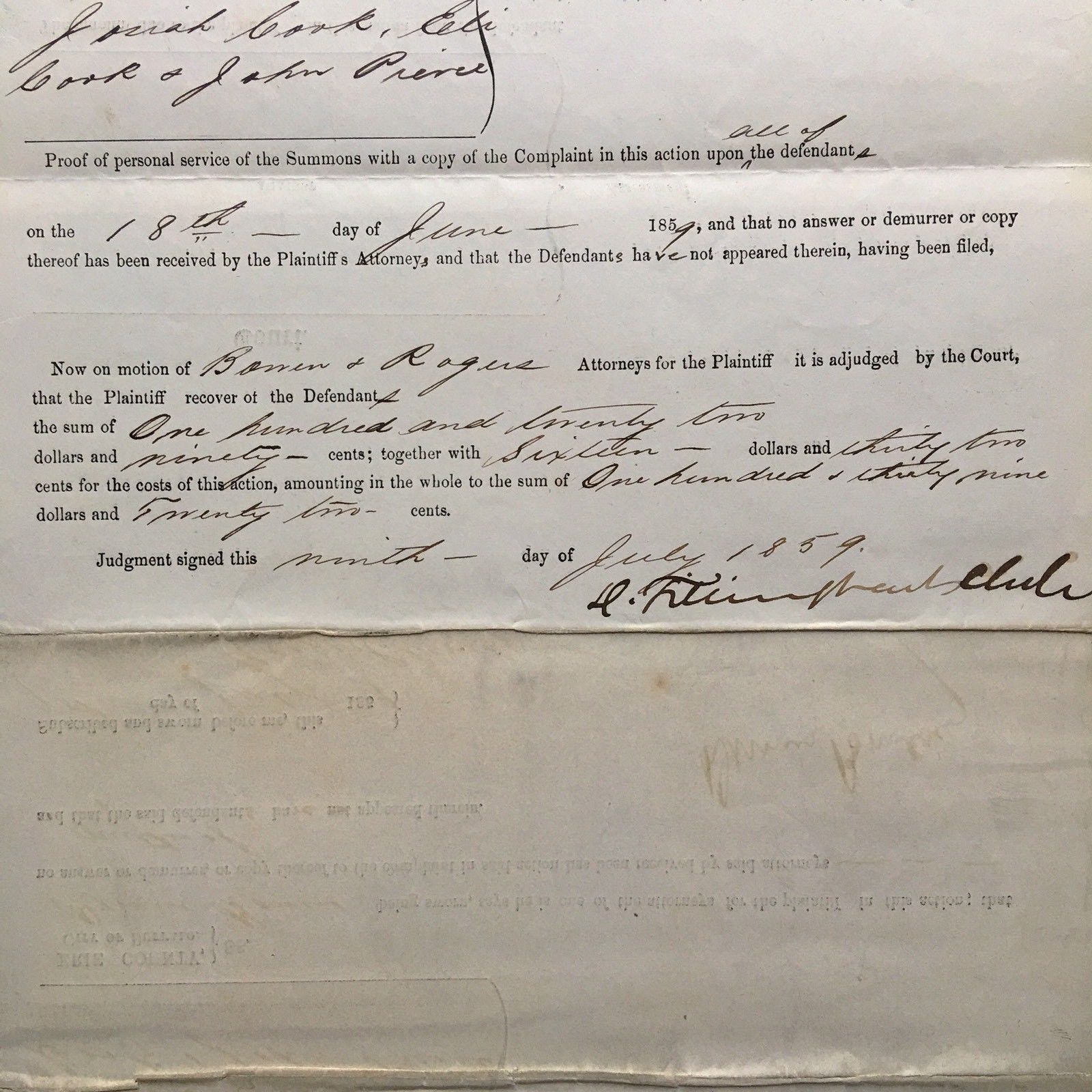 GROVER CLEVELAND * EARLY 1859 Handwritten LEGAL DOCUMENT * Autograph SIGNED