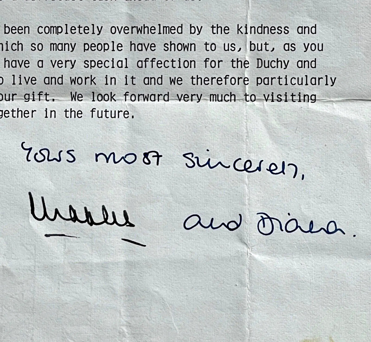 PRINCESS DIANA & KING CHARLES * PSA * Autograph WEDDING GIFT Letter Signed 1981