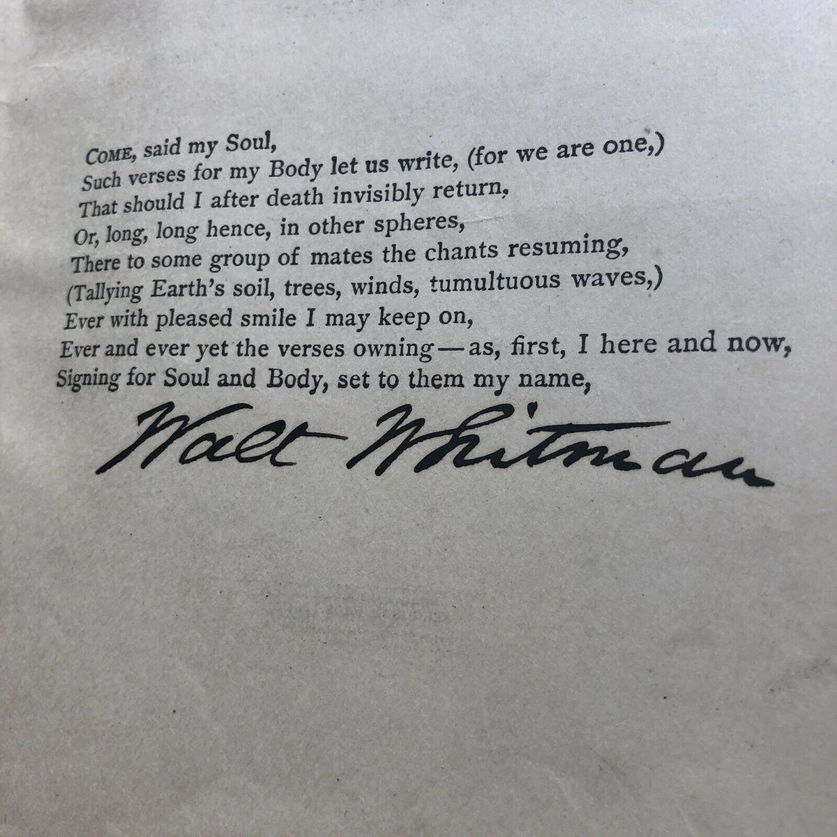 WALT WHITMAN * JSA LOA * Leaves Of Grass Autograph Book Signed