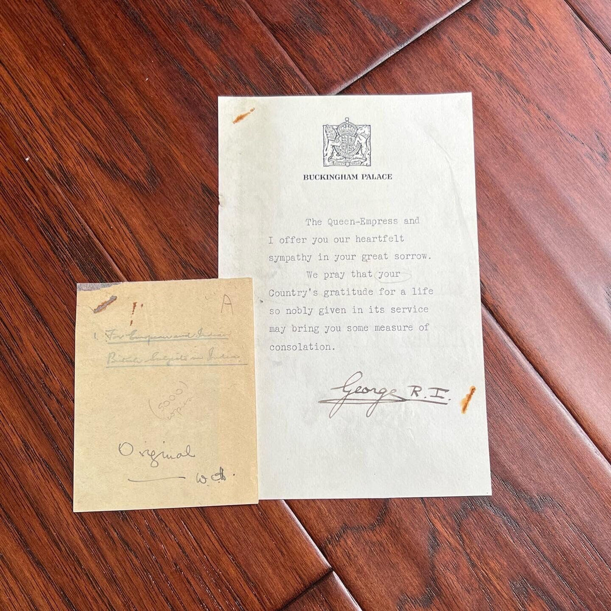 KING GEORGE VI * JSA * Signed Autograph Letter Sent to Family of KIA Soldiers