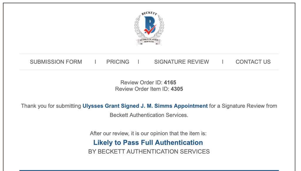 ULYSSES S. GRANT * BAS * 1872 Autograph Appointment Signed * AS PRESIDENT