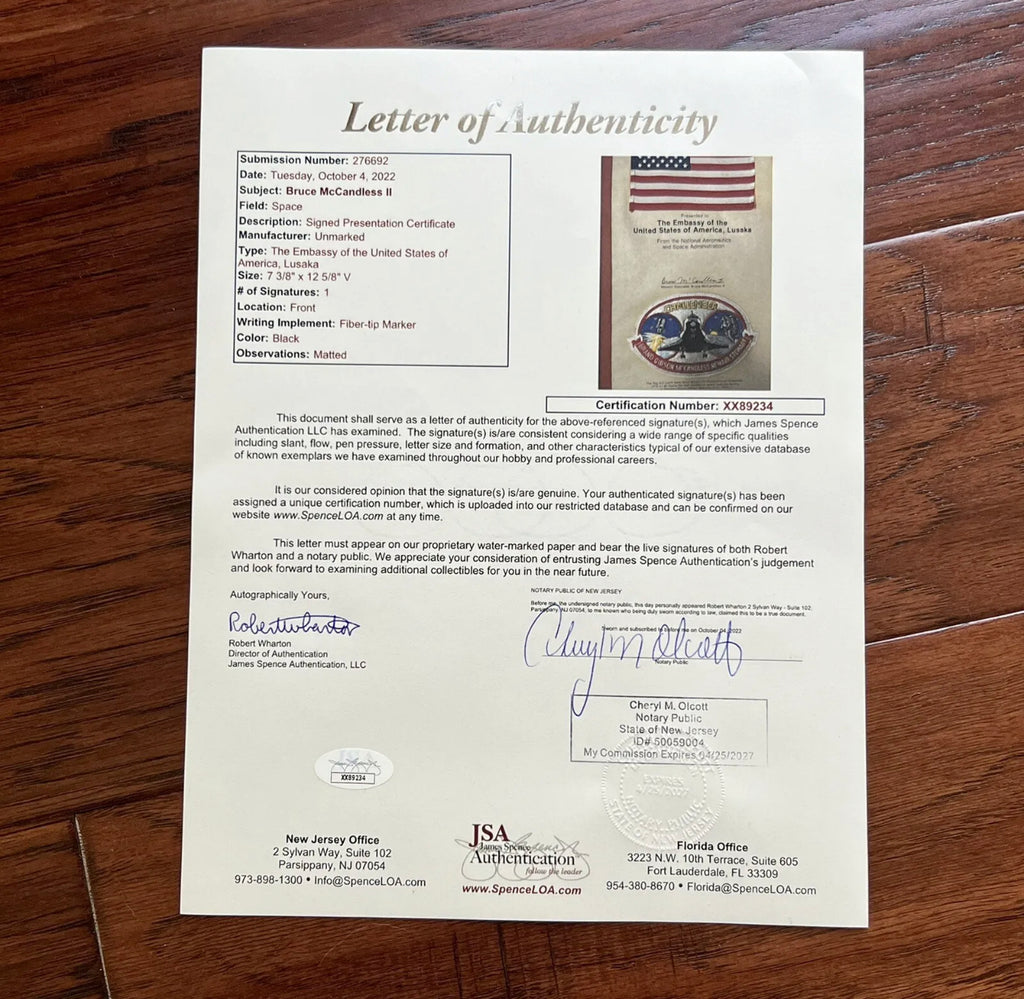 STS 41-B * JSA * Bruce McCandless Certified Flown Flag & Patch Autograph Signed