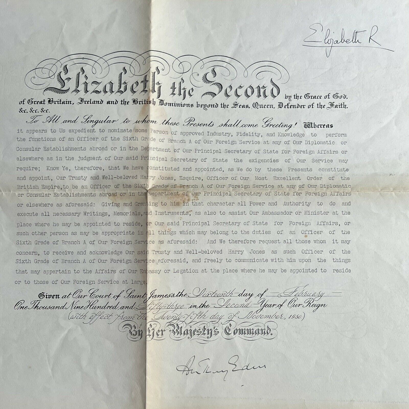QUEEN ELIZABETH II * PSA/DNA * Autograph Document Also Signed By PM Anthony Eden