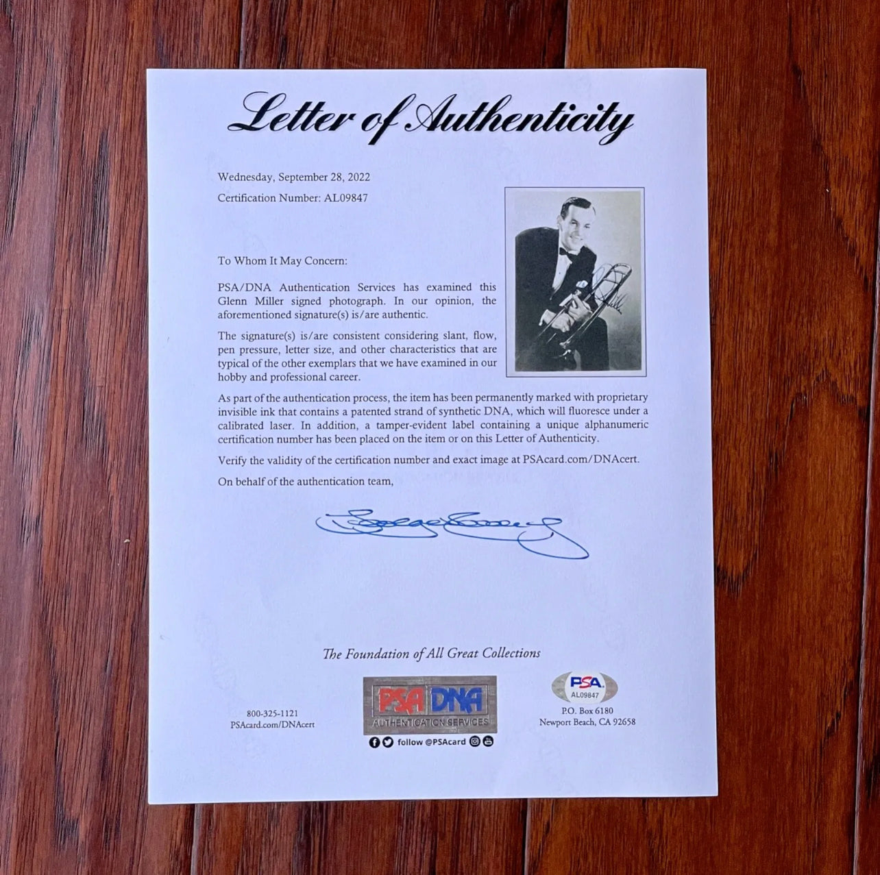 GLENN MILLER * PSA/DNA * Scarce AUTOGRAPH Photo Boldly SIGNED * Vanished