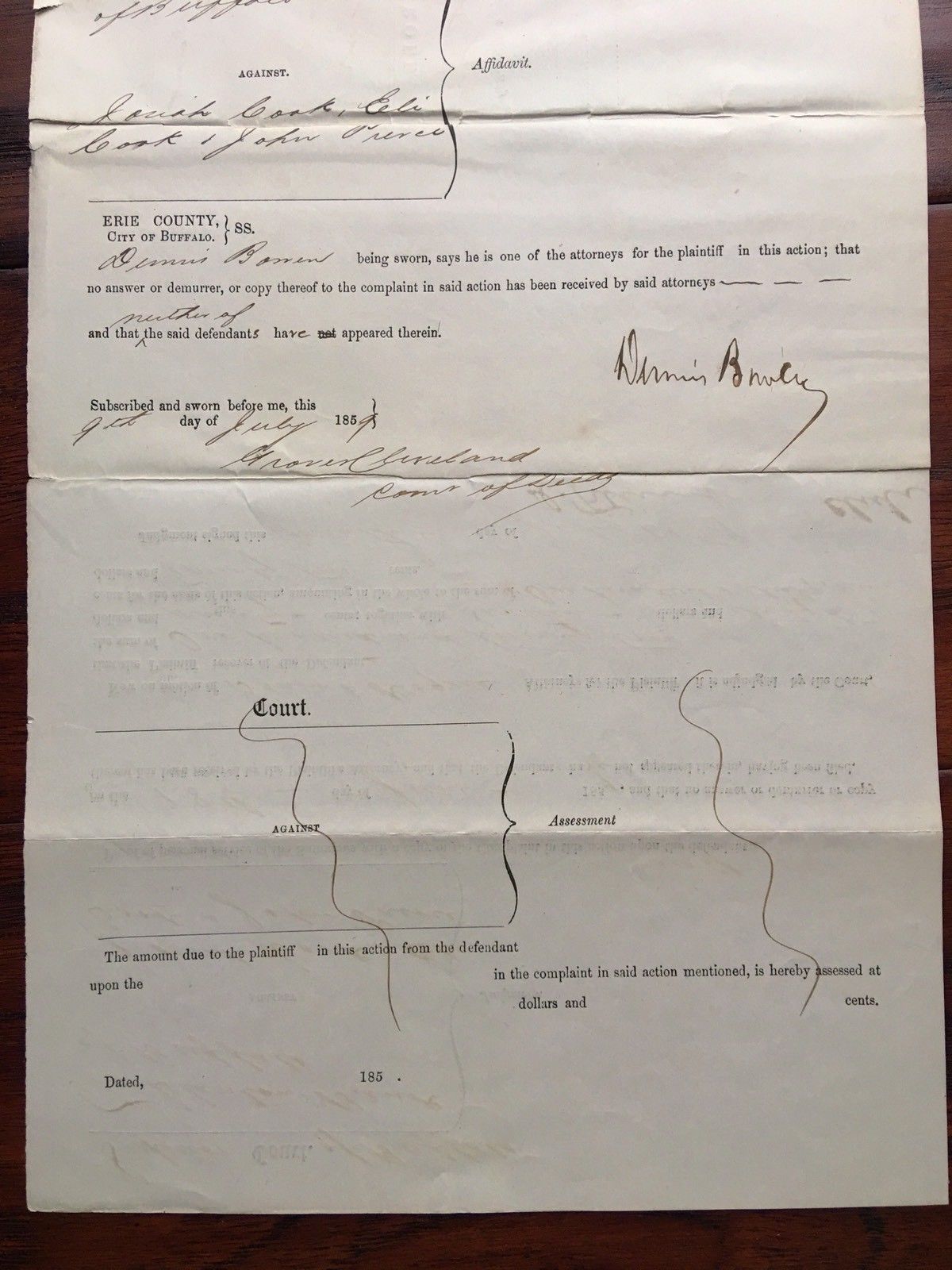 GROVER CLEVELAND * EARLY 1859 Handwritten LEGAL DOCUMENT * Autograph SIGNED
