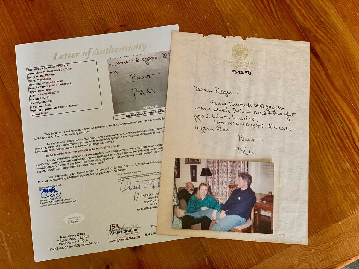 BILL CLINTON * JSA * AUTOGRAPH Letter SIGNED to Bro ROGER + rare PERSONAL photo!