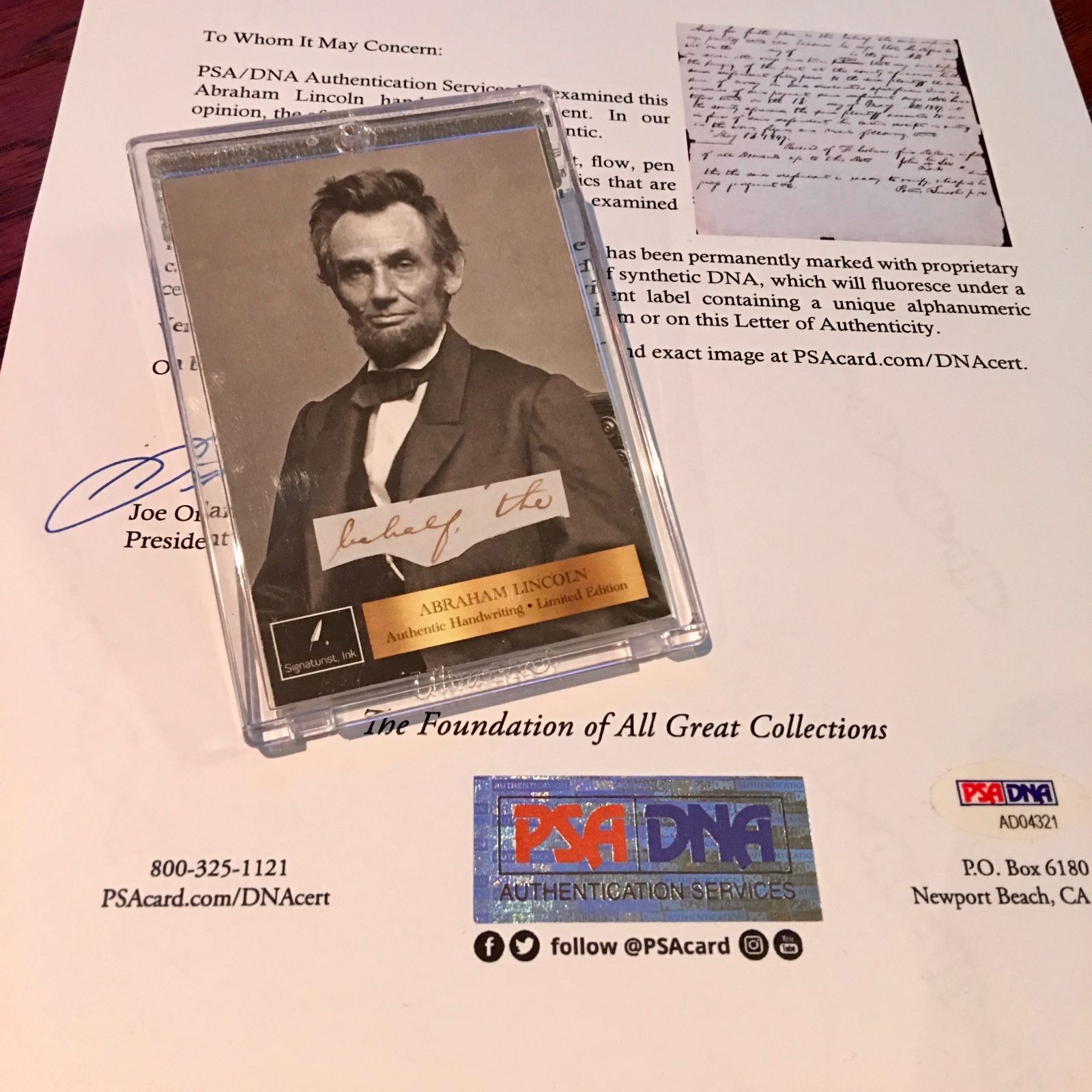 ABRAHAM LINCOLN * PSA/DNA * Handwritten Cut Words * not Autograph or Signed