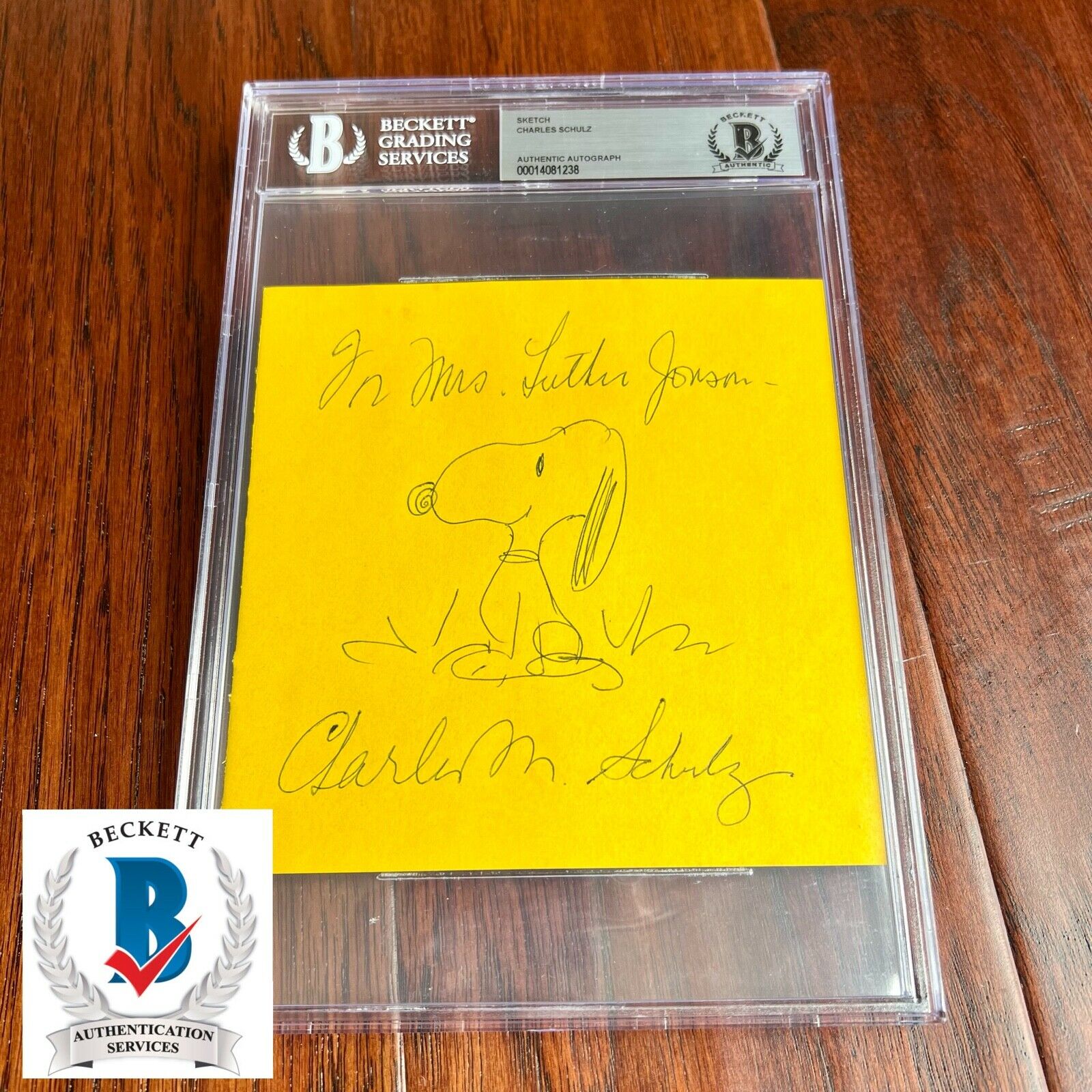 CHARLES M. SCHULZ * BAS * AUTOGRAPH Hand-Drawn SNOOPY Signed Sketch * Beckett