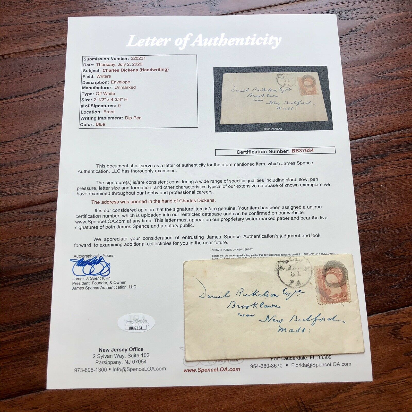 CHARLES DICKENS * JSA LOA * Handwritten Addressed Envelope * No Autograph Signed