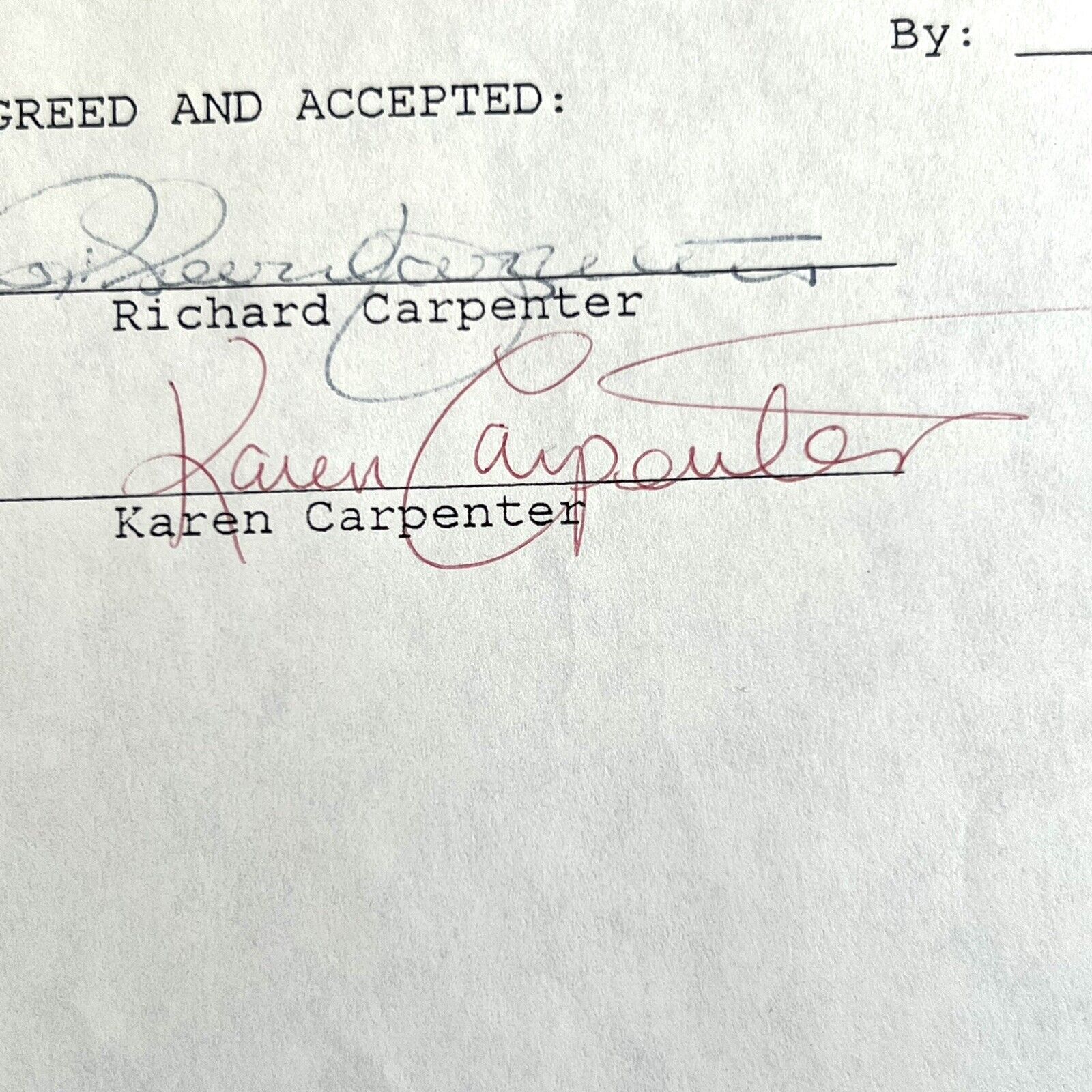 THE CARPENTERS * JSA * Karen & Richard AUTOGRAPH Duo * MUSIC CONTRACT * Signed