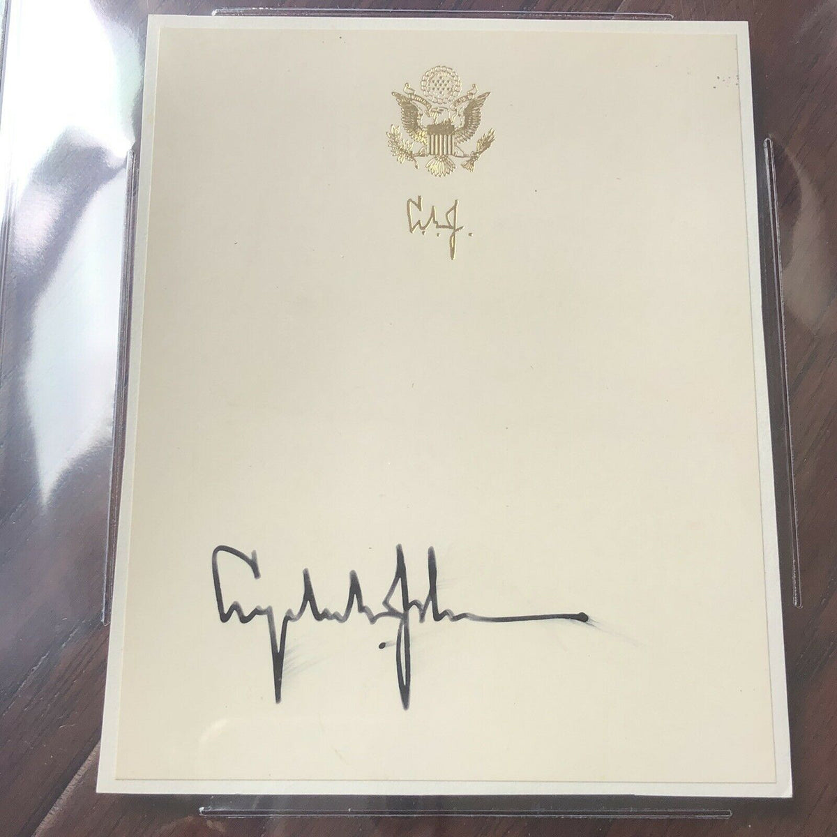 LYNDON B. JOHNSON * BECKETT BAS SLAB * Autograph Bookplate Signed President