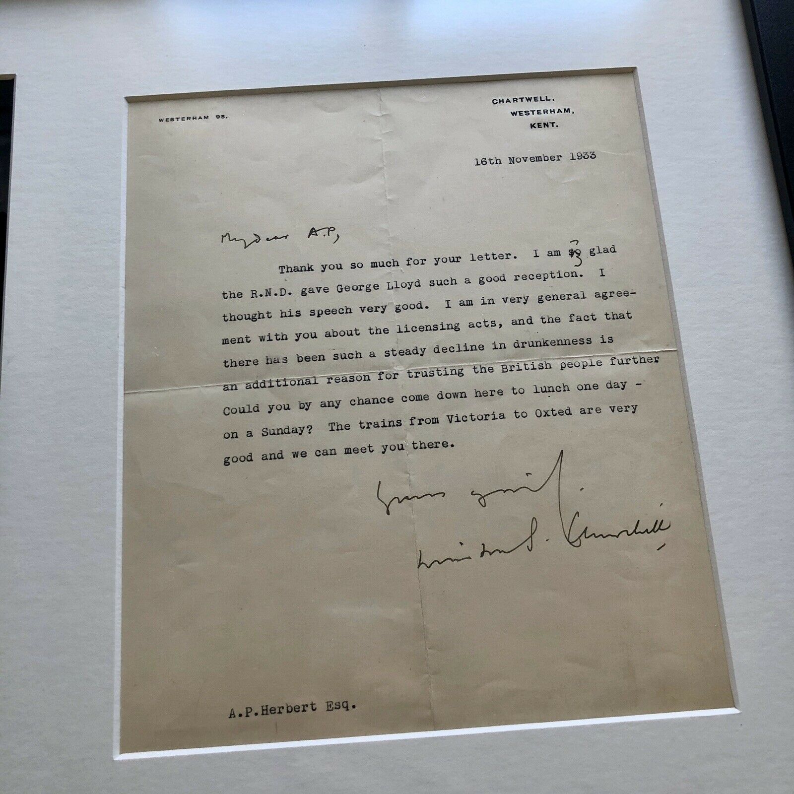 WINSTON S CHURCHILL * JSA LOA * Signed Letter RE "Drunkeness in UK" Autograph *