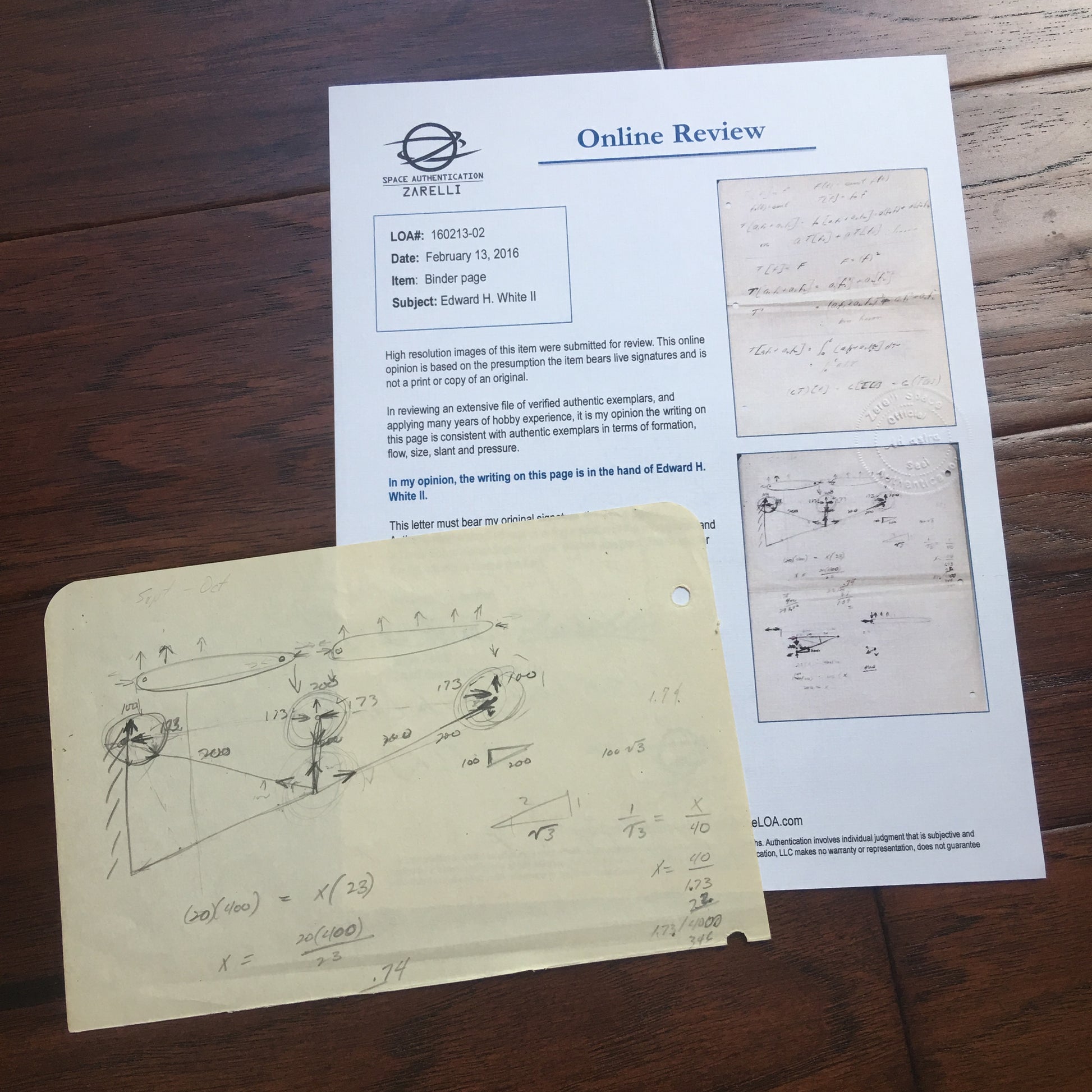 EDWARD H. WHITE II * Authentic Half Page Notes * FULL OF DIAGRAMS  * APOLLO 1
