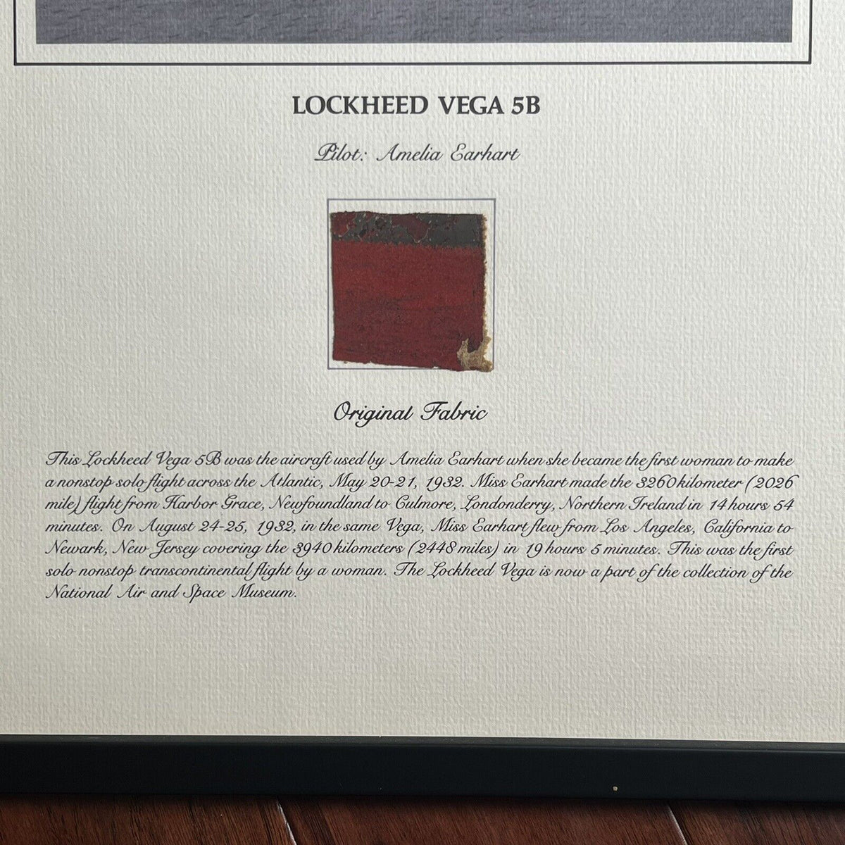 AMELIA EARHART * Original Flown Vega 5B Fabric * From Smithsonian Institute