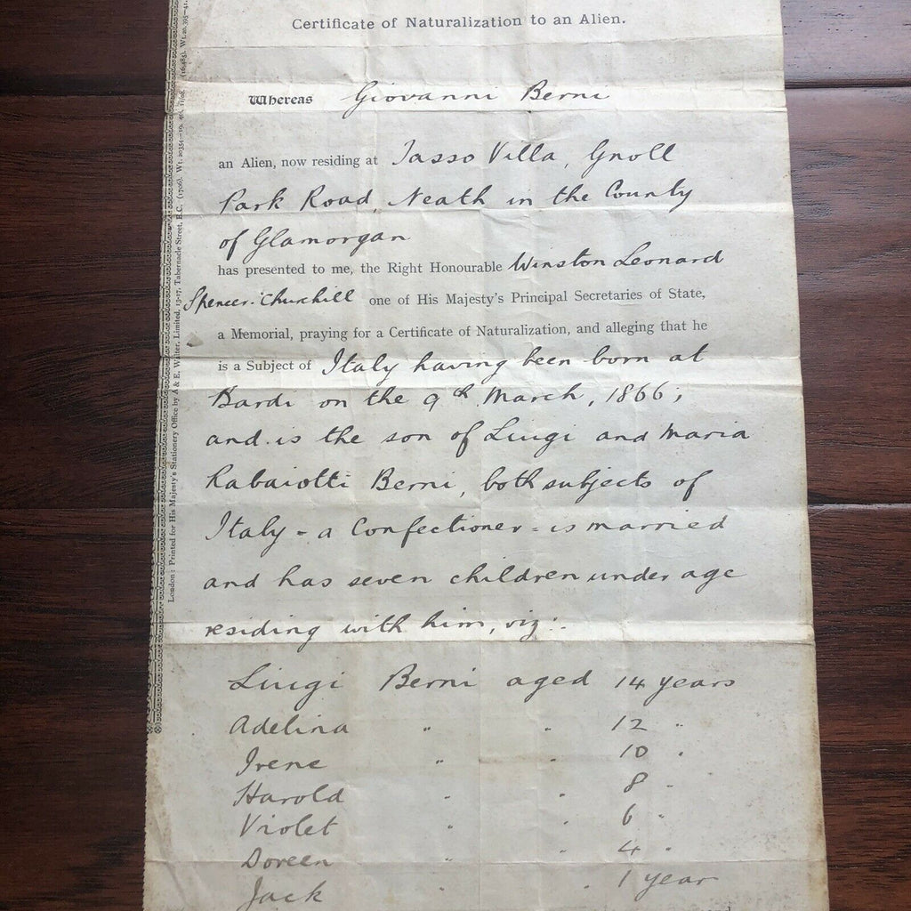 WINSTON S. CHURCHILL * JSA LOA * Hand Signed Naturalization Document Autograph *