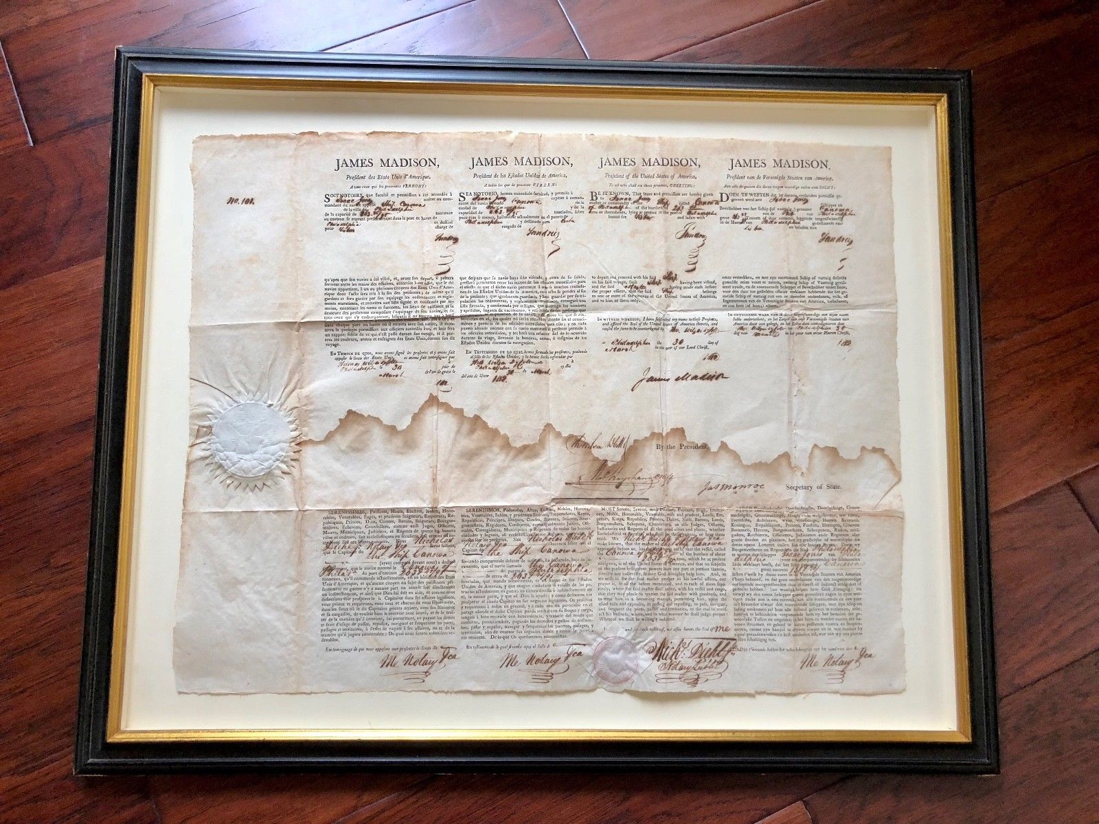JAMES MADISON * JAMES MONROE Dual AUTOGRAPH Ship's Papers SIGNED * 1812