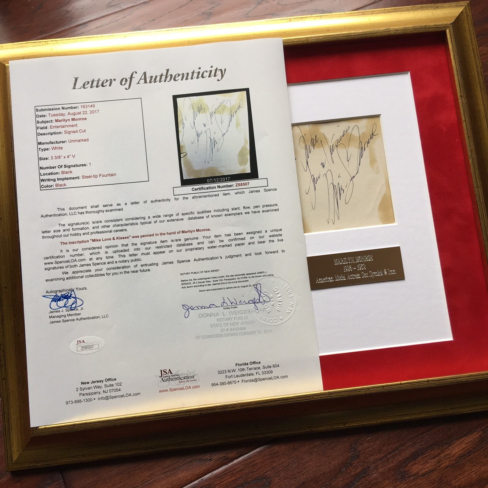 MARILYN MONROE * JSA COA * Scarce Authentic AUTOGRAPH note SIGNED