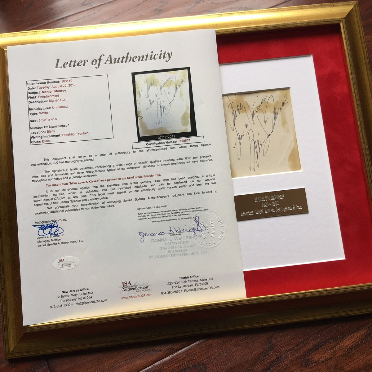 MARILYN MONROE * JSA COA * Scarce Authentic AUTOGRAPH note SIGNED