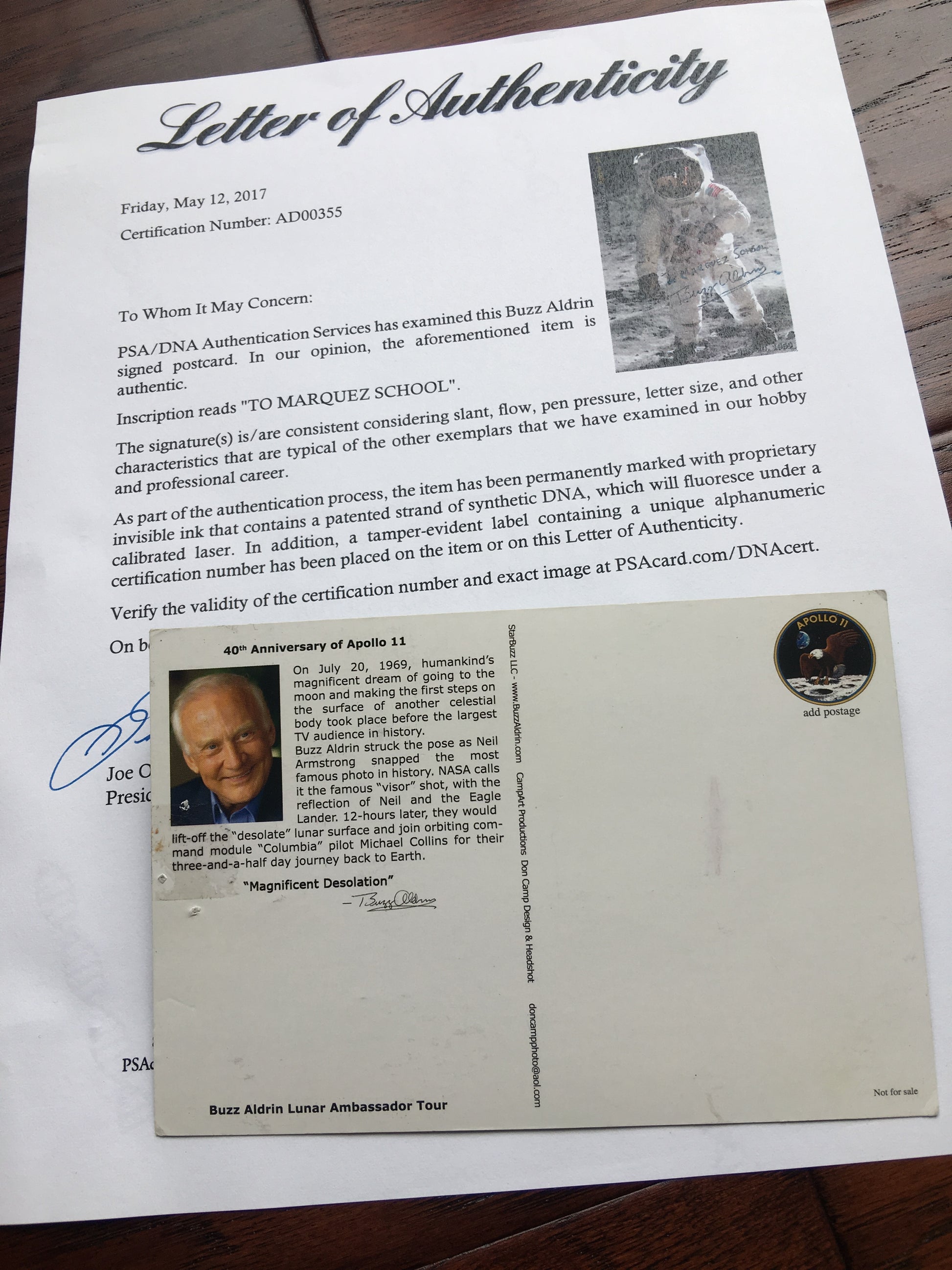 BUZZ ALDRIN * PSA/DNA * Signed LUNAR Postcard * NASA * Apollo 11 autograph